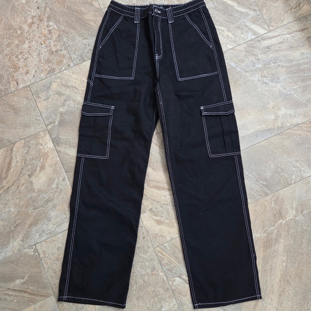 Fashion Nova Black Contrast Stitch Utility Cargo Pants Women's Size 13‎